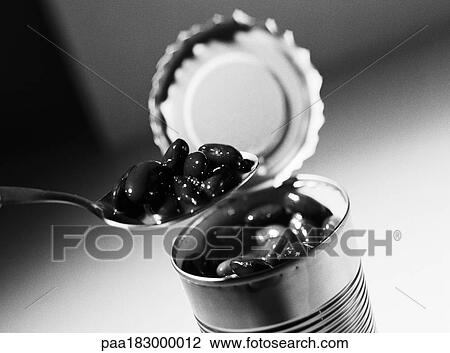 Canned beans, close-up, b&w View Large Photo Image Stock Image - Canned beans, close-up, b&w. Fotosearch