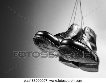 Stock Photo - Leather shoes, close-up, b&w. Fotosearch