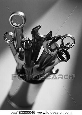 Wrenches, close-up, b&w View Large Photo Image Stock Photograph - Wrenches, close-up, b&w. Fotosearch