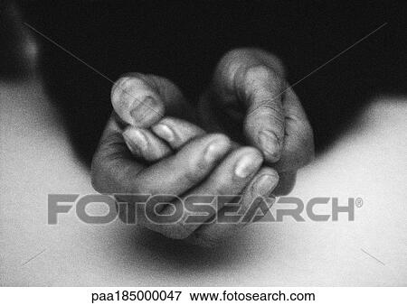 Hands cupped, close-up, b&w View Large Photo Image Stock Photo - Hands cupped, close-up, b&w. Fotosearch