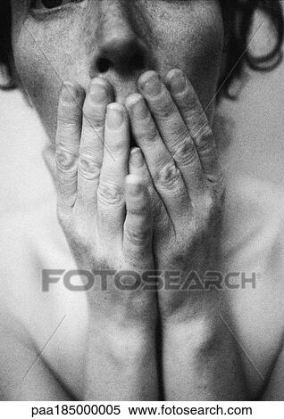 Hands over mouth, close-up, b&w View Large Photo Image Stock Photography - Hands over mouth, close-up, b&w. Fotosearch