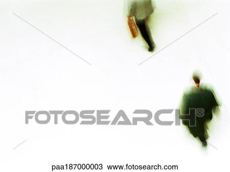 Stock Image - People walking, high angle view, blurred. Fotosearch