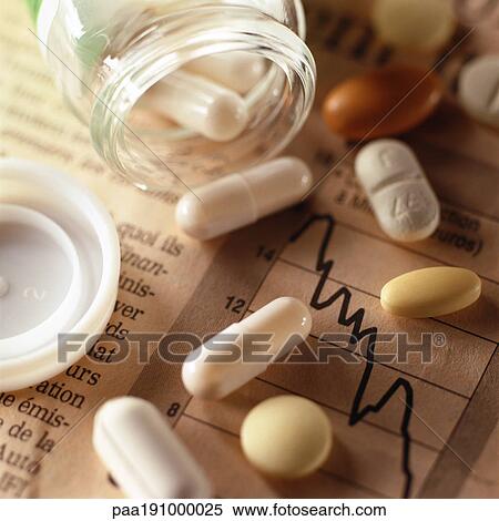 Bottle, pills, and financial charts. View Large Photo Image Stock Photography - Bottle, pills, and financial charts.. Fotosearch
