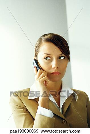 Businesswoman talking on cell phone, portrait. View Large Photo Image Stock Photo - Businesswoman talking on cell phone, portrait.. Fotosearch