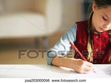 Young girl drawing, close up. View Large Photo Image Stock Photograph - Young girl drawing, close up.. Fotosearch