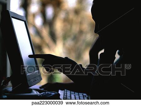 Children using computer, silhouette. View Large Photo Image Stock Photo - Children using computer, silhouette.. Fotosearch
