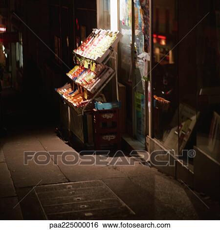 Convenience store exterior, night View Large Photo Image Stock Photograph - Convenience store exterior, night. Fotosearch