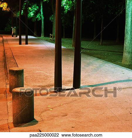 Empty sidewalk at night. View Large Photo Image Stock Image - Empty sidewalk at night.. Fotosearch