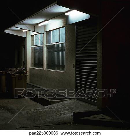 Housefront with fluorescent lights, night View Large Photo Image Stock Photograph - Housefront with fluorescent lights, night. Fotosearch