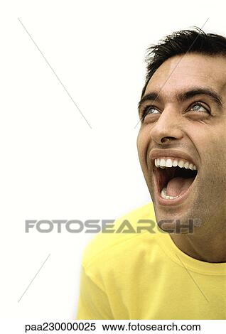 Man laughing, looking up, portrait. View Large Photo Image Stock Photography - Man laughing, looking up, portrait.. Fotosearch