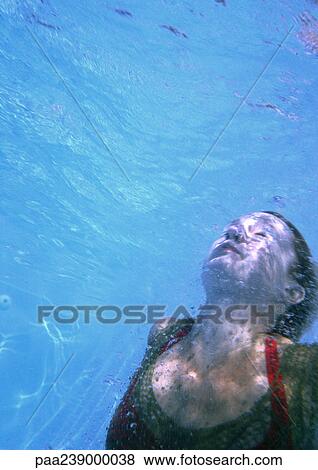 Woman underwater, closing eyes View Large Photo Image Stock Photo - Woman underwater, closing eyes. Fotosearch