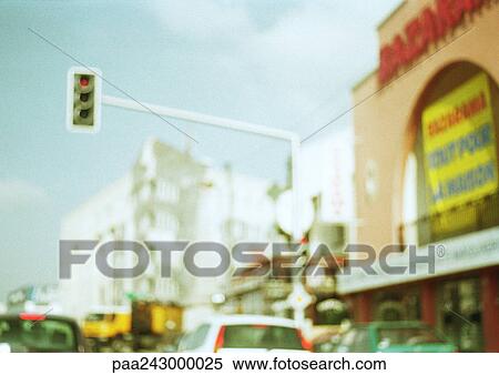 Stop light and buildings, blurred View Large Photo Image Stock Photography - Stop light and buildings, blurred. Fotosearch