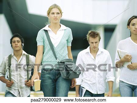 Stock Photo - Students walking, front view. Fotosearch