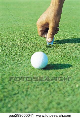 Golfer using divot repair tool, close-up View Large Photo Image Stock Image - Golfer using divot repair tool, close-up. Fotosearch