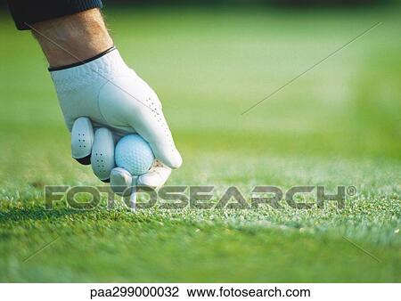Golfer's gloved hand teeing up, close-up View Large Photo Image Stock Image - Golfer's gloved hand teeing up, close-up. Fotosearch