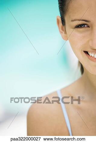 Woman smiling, partial view View Large Photo Image Stock Photo - Woman smiling, partial view. Fotosearch