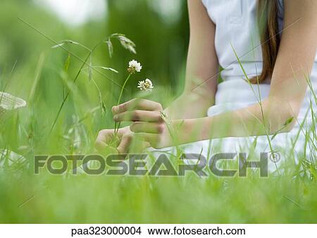 Picture - Girl picking flowers. Fotosearch
