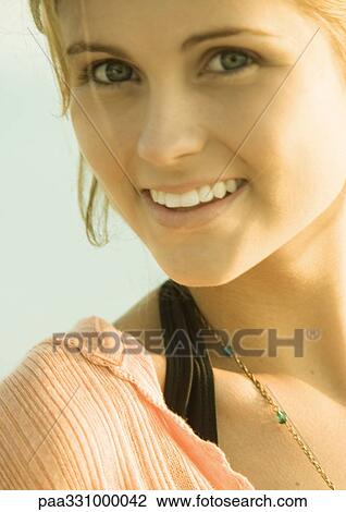 Woman smiling, portrait View Large Photo Image Stock Image - Woman smiling, portrait. Fotosearch