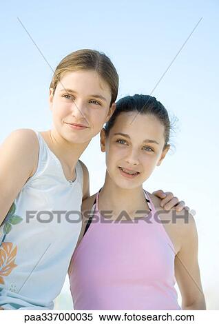 Stock Photography - Two preteen girls, portrait. Fotosearch