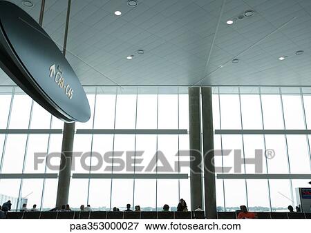 Airport, glass wall and departure gate sign View Large Photo Image Stock Photo - Airport, glass wall and departure gate sign. Fotosearch