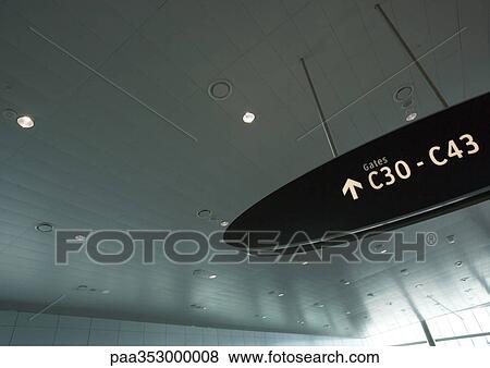 Boarding gate sign in airport View Large Photo Image Stock Photo - Boarding gate sign in airport. Fotosearch