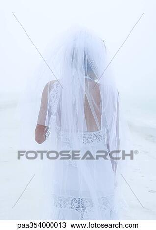 Bride on beach, rear view View Large Photo Image Stock Image - Bride on beach, rear view. Fotosearch