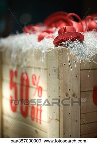 Crate marked "50% off" View Large Photo Image Stock Photo - Crate marked "50% off". Fotosearch