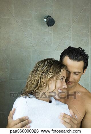 Couple drying off in shower View Large Photo Image Stock Image - Couple drying off in shower. Fotosearch