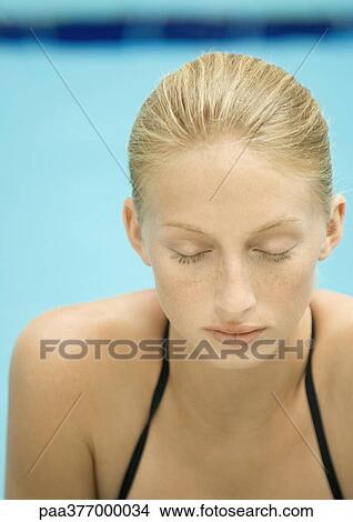 Woman with eyes closed and hair back View Large Photo Image Picture - Woman with eyes closed and hair back. Fotosearch
