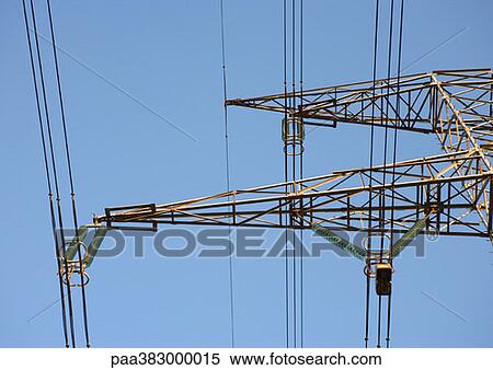 Electric pylon, low angle view, partial view View Large Photo Image Stock Photography - Electric pylon, low angle view, partial view. Fotosearch