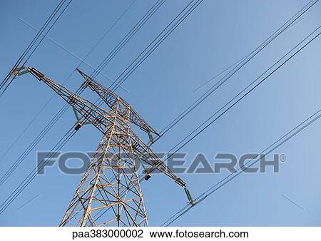Electric pylon, low angle view View Large Photo Image Stock Image - Electric pylon, low angle view. Fotosearch