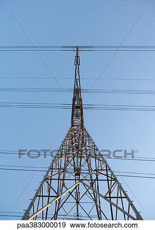 Electric pylon, low angle view View Large Photo Image Stock Photo - Electric pylon, low angle view. Fotosearch