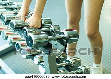 Woman picking up dumbbells View Large Photo Image Stock Photograph - Woman picking up dumbbells. Fotosearch