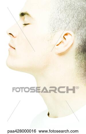 Young man with eyes closed, close-up of face and neck, profile View Large Photo Image Stock Photograph - Young man with eyes closed, close-up of face and neck, profile. Fotosearch