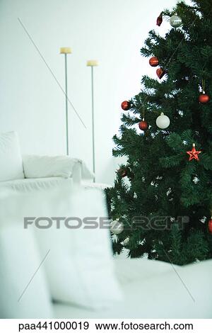 Christmas tree in living room View Large Photo Image Stock Photo - Christmas tree in living room. Fotosearch