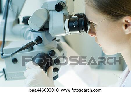Young woman working in scientific laboratory, using microscope View Large Photo Image Stock Image - Young woman working in scientific laboratory, using microscope. Fotosearch
