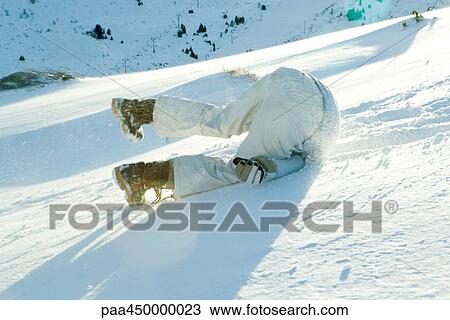 Young skier falling down hill, rear view View Large Photo Image Stock Image - Young skier falling down hill, rear view. Fotosearch