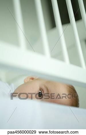Baby peeking through crib, head View Large Photo Image Stock Photo - Baby peeking through crib, head. Fotosearch