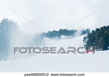 Ski slopes, artificial snow being sprayed View Large Photo Image Stock Image - Ski slopes, artificial snow being sprayed. Fotosearch