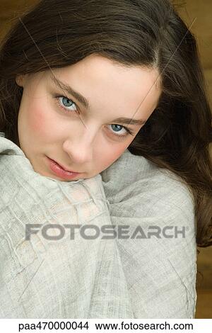 Teen girl with shawl around shoulders, portrait View Large Photo Image Picture - Teen girl with shawl around shoulders, portrait. Fotosearch