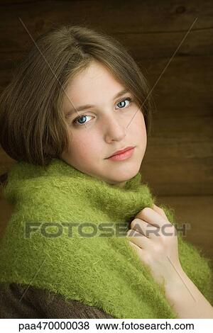 Teen girl with shawl around shoulders, portrait View Large Photo Image Stock Photo - Teen girl with shawl around shoulders, portrait. Fotosearch