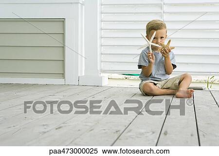 Boy sitting and holding up starfish, smiling at camera View Large Photo Image Stock Photography - Boy sitting and holding up starfish, smiling at camera. Fotosearch