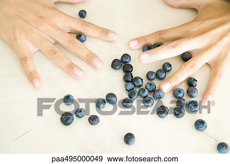 Pair of hands with fingers spread wide open above scattered blue berries View Large Photo Image Stock Photo - Pair of hands with fingers spread wide open above scattered blue berries. Fotosearch