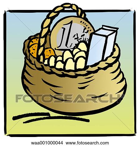 Stock Illustration - baskets, change, upheaval, evolution, 2002, housewives, food. Fotosearch