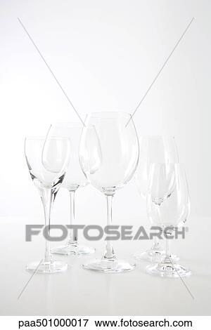 Assortment of empty wine glasses View Large Photo Image Stock Photo - Assortment of empty wine glasses. Fotosearch