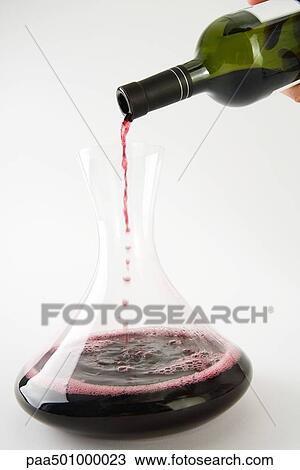 Pouring red wine into decanter, close-up View Large Photo Image Stock Image - Pouring red wine into decanter, close-up. Fotosearch