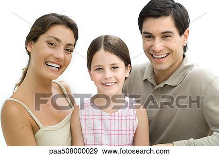 Family smiling at camera, portrait View Large Photo Image Stock Photo - Family smiling at camera, portrait. Fotosearch