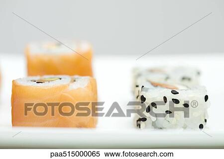 Stock Photography - Close-up of assorted sushi. Fotosearch