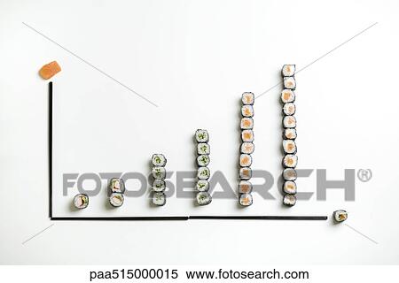 Maki sushi and chopsticks arranged on bar graph View Large Photo Image Stock Photography - Maki sushi and chopsticks arranged on bar graph. Fotosearch