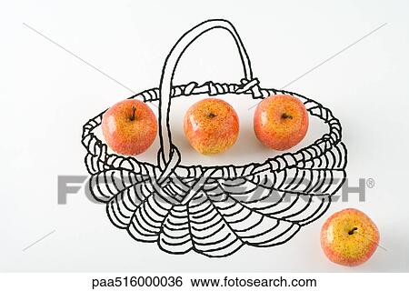 Stock Photograph - Apples in drawing of basket. Fotosearch